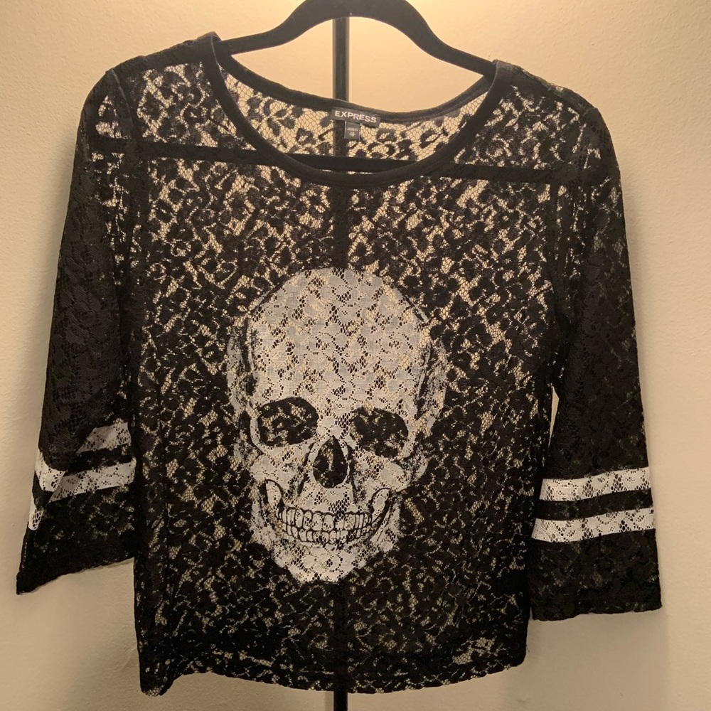 Sheer Lace Baseball Skull Top